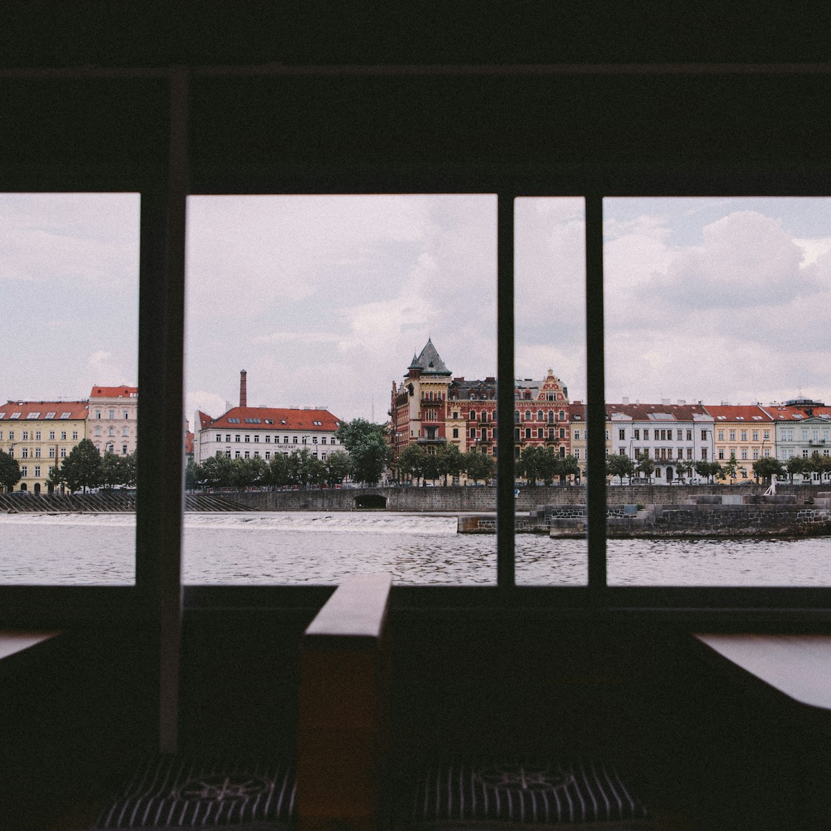 A view of a city from a large window